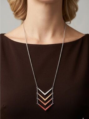 Multi-Tone Chevron Pendant Necklace - Silver Chain
